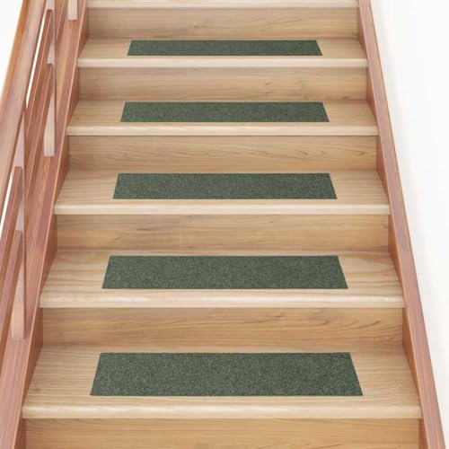 Qnhdfrt Stufenmatten Selbstklebend 15 Stück 76x20 cm Grün Rechteckig Treppenteppich aus Polypropylen mit Rutschfestem Design für Innenbereich Modernes Design Lärmreduzierung und Einfache Reinigung von Qnhdfrt