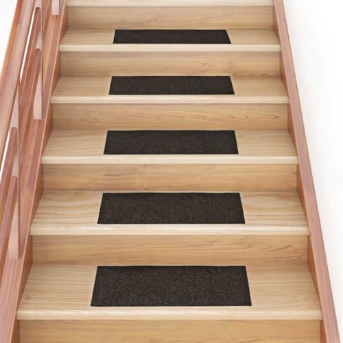 Qnhdfrt Stufenmatten Selbstklebend 15 Stück Dunkelbraun 60x25 cm Rechteckig Treppenstufen Teppich Antirutsch Lärmreduzierend für Innenbereich von Qnhdfrt