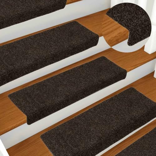 Qnhdfrt Stufenmatten Selbstklebend 15 Stück Dunkelbraun 65x21x4 cm Treppenteppich aus Polypropylen mit Rutschschutz und Lärmreduzierung für Innenbereich von Qnhdfrt