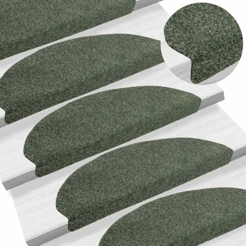 Qnhdfrt Stufenmatten Selbstklebend 15 Stück Grün Halbrund 65x21x4 cm Antirutsch Treppenteppich aus Polypropylen mit Lärmreduzierung für Innenbereich von Qnhdfrt