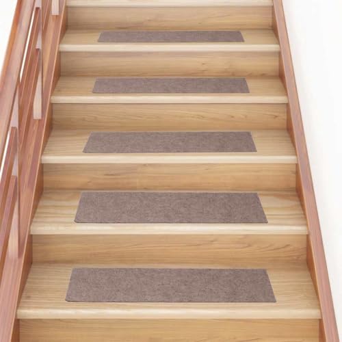 Qnhdfrt Stufenmatten Selbstklebend 15 Stück Hellbraun 76x20 cm Rechteckig Treppenteppich aus Polypropylen mit Rutschschutz und Lärmreduzierung für Innenbereich von Qnhdfrt