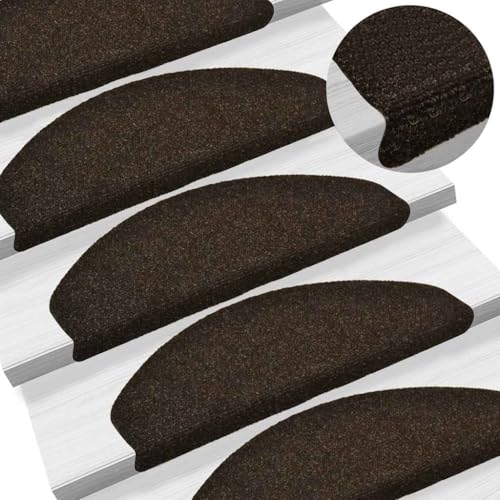 Qnhdfrt Stufenmatten Selbstklebend 20 Stück Dunkelbraun 65x21x4 cm Halbrund Treppenstufen Teppich Antirutsch Lärmreduzierend für Innenbereich von Qnhdfrt