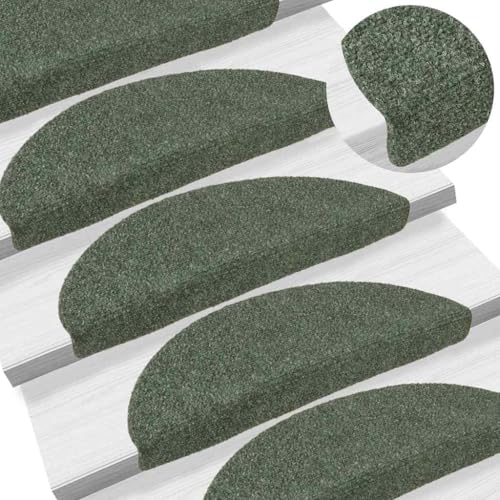 Qnhdfrt Stufenmatten Selbstklebend 30 Stück 56x17x3 cm Grün Halbrund Treppenstufen Teppich Antirutsch Lärmreduzierung für Innenbereich von Qnhdfrt