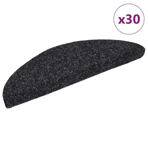 Qnhdfrt Stufenmatten Selbstklebend 30 Stück 56x17x3 cm Schwarz Halbrund Treppenstufen Teppich Antirutsch Lärmreduzierend aus Polypropylen für Innenbereich von Qnhdfrt