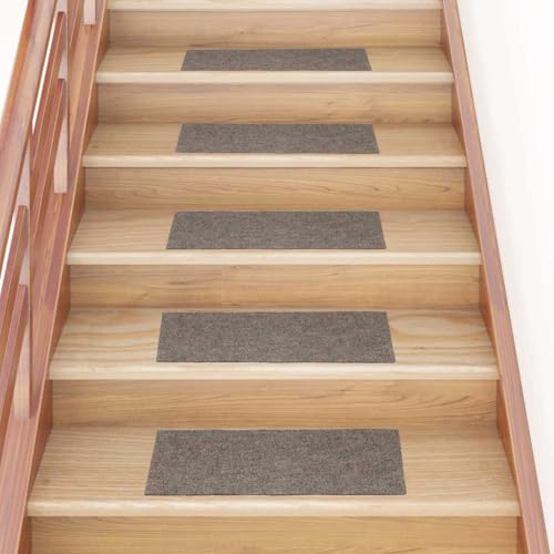 Qnhdfrt Stufenmatten Selbstklebend 30 Stück 60x25 cm Beige Rechteckig Treppenstufen Teppich Antirutsch Lärmreduzierend aus Polypropylen für Innenbereich von Qnhdfrt