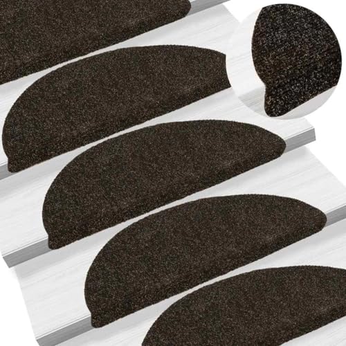 Qnhdfrt Stufenmatten Selbstklebend 30 Stück Dunkelbraun Halbrund 56x17x3 cm Treppenstufen Teppich mit Rutschfestem Design Robustes Polypropylen für Wohnung und Außenbereich von Qnhdfrt