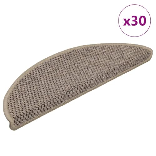 Qnhdfrt Stufenmatten Selbstklebend 30 Stück Sisal-Optik Treppenmatten 56x17x3 cm Antirutsch Teppich für Treppenstufen Modernes Design Dunkelbeige von Qnhdfrt