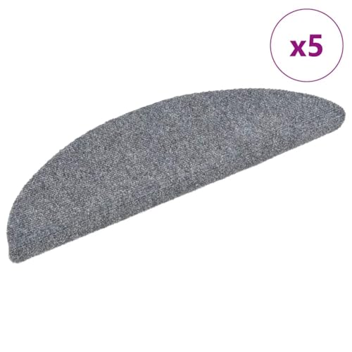 Qnhdfrt Stufenmatten Selbstklebend 5 Stück 56x17x3 cm Hellgrau Halbrund Treppenteppich aus Polypropylen mit Rutschschutz und Lärmreduzierung für Innentreppen von Qnhdfrt