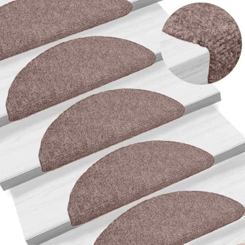 Qnhdfrt Stufenmatten Selbstklebend 5 Stück Creme Halbrund 65 x 21 x 4 cm Treppenstufen Teppich Antirutsch Lärmreduzierend für Innenbereich von Qnhdfrt
