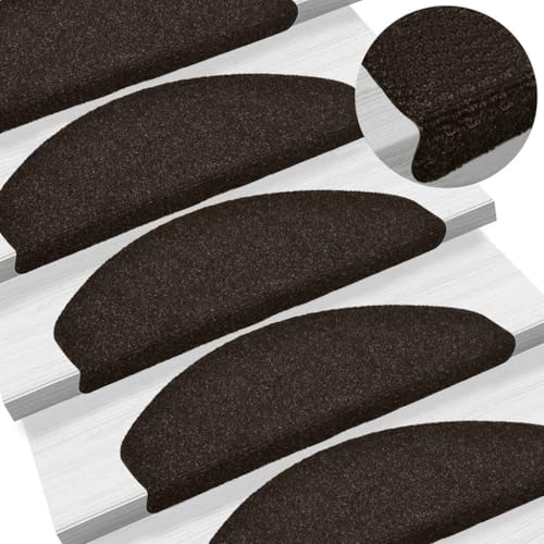 Qnhdfrt Stufenmatten Selbstklebend 5 Stück Dunkelbraun Halbrund 65 x 21 x 4 cm Treppenstufen Teppich Antirutsch Lärmreduzierend für Innenbereich von Qnhdfrt