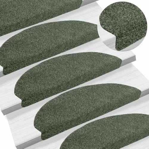 Qnhdfrt Stufenmatten Selbstklebend 5 Stück Grün 65x21x4 cm Antirutsch Treppenstufen Teppich Halbrund aus Polypropylen für Innenbereich Modernes Design mit Lärmreduzierung von Qnhdfrt