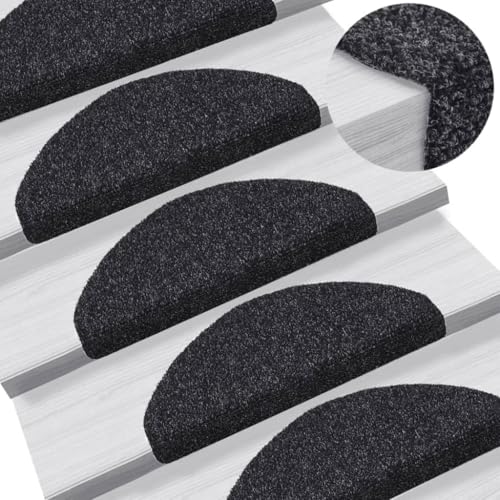 Qnhdfrt Stufenmatten Selbstklebend 5 Stück Schwarz Halbrund 65x21x4 cm Antirutsch Treppenteppich aus Polypropylen mit Lärmreduzierung für Wohnung Haus und Flur von Qnhdfrt