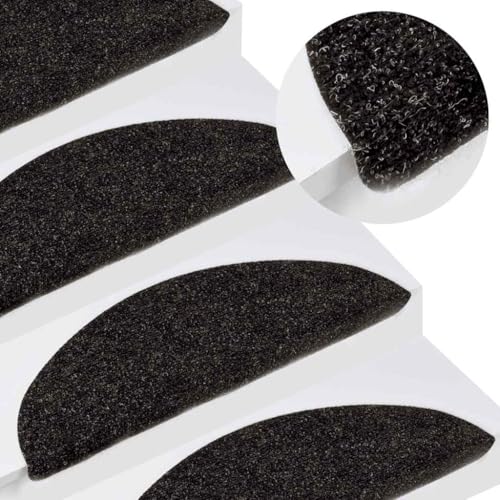 Qnhdfrt Stufenmatten Selbstklebend Anthrazit 15 Stück 56x17x3 cm Nadelfilz Treppenmatten mit Antirutsch Schutz für Innenbereich Modernes Design und Schalldämmung von Qnhdfrt