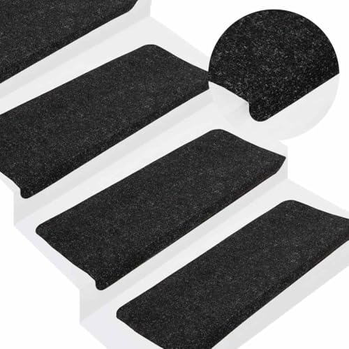 Qnhdfrt Stufenmatten Selbstklebend Anthrazit 15 Stück 65 x 24,5 x 3,5 cm Nadelfilz Teppich Treppenstufen mit Antirutsch Schutz Bequem und Schalldämmend für Innenbereich von Qnhdfrt