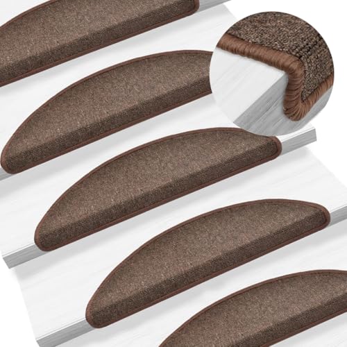 Qnhdfrt Stufenmatten Set Kaffeebraun 56x17x3 cm Treppenstufen Teppich Selbstklebend Anti Rutsch Moderne Halbrundform für Wohn Treppen Haus Flur von Qnhdfrt