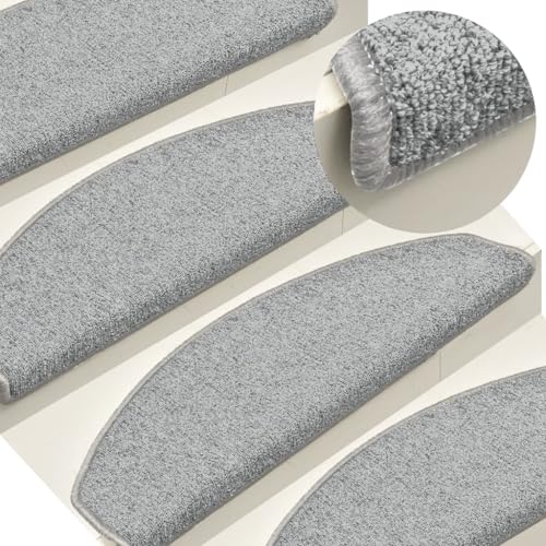 Qnhdfrt Stufenmatten Treppenstufen 15 Stück Hellgrau 65x24x4 cm Antirutschmatte aus 100% PP-Tufting mit Selbstklebendem Band für Innen und Außen von Qnhdfrt