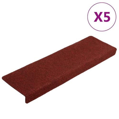 Qnhdfrt Stufenmatten selbstklebend 5 Stück 65x21x4 cm Bordeauxrot Antirutsch Treppenteppich aus Polypropylen mit Lärmreduzierung für Wohnung und Haus von Qnhdfrt