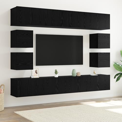 Qnhdfrt TV Board Set 8-teilig Wandmontage Schwarz Eiche Holzwerkstoff Rechteckig für Wohnzimmer Qnhdfrt TV Board Set 8-teilig Wandmontage Schwarz Eiche Holzwerkstoff Rechteckig für Wohnzimmer von Qnhdfrt