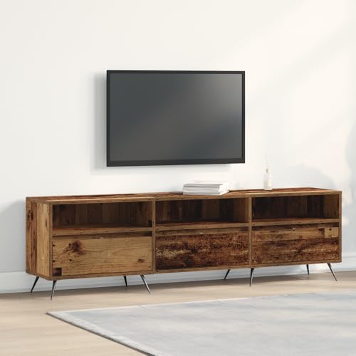 Qnhdfrt TV Lowboard Altholz Eiche Braun 150x30x44,5 cm mit Schubladen Regalen Stabile Metallbeine für Fernseher bis 55 Zoll Modernes Design Wohnzimmer Möbel Qnhdfrt TV Lowboard Altholz Eiche Braun 150x30x44,5 cm mit Schubladen Regalen Stabile Metallbeine für Fernseher bis 55 Zoll Modernes Design Wohnzimmer Möbel von Qnhdfrt