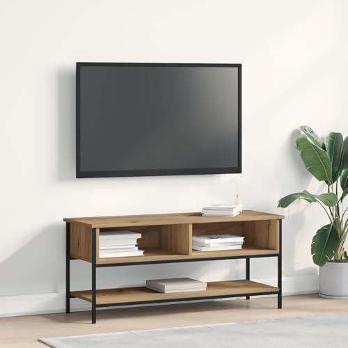 Qnhdfrt TV Lowboard Artisan Eiche 100x35x45 cm Modernes Design mit 2 Regalen aus Holzwerkstoff und Stahl für Wohnzimmer Qnhdfrt TV Lowboard Artisan Eiche 100x35x45 cm Modernes Design mit 2 Regalen aus Holzwerkstoff und Stahl für Wohnzimmer von Qnhdfrt