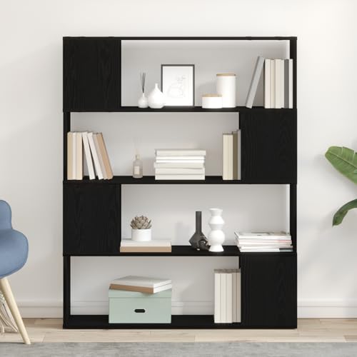 Qnhdfrt TV Lowboard Schwarz Eiche 100x24x124 cm Holzwerkstoff Freistehendes Unterhaltungszentrum mit 4 Regalen für Wohnzimmer Minimalistisches Design von Qnhdfrt