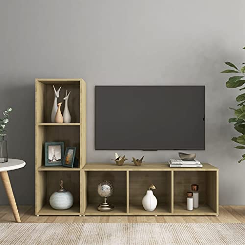 Qnhdfrt TV Schrank 2er Set Sonoma Eiche Holzwerkstoff 107x35x37 cm mit 3 Fächern, flexibel horizontal oder vertikal für Wohnzimmer von Qnhdfrt