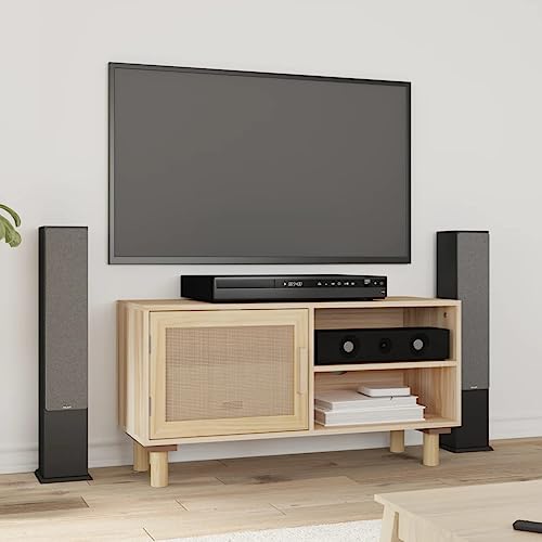 Qnhdfrt TV-Schrank Braun 80x30x40 cm Massivholz Kiefer und Natur-Rattan mit 3 Fächern für Wohnzimmer Qnhdfrt TV-Schrank Braun 80x30x40 cm Massivholz Kiefer und Natur-Rattan mit 3 Fächern für Wohnzimmer von Qnhdfrt