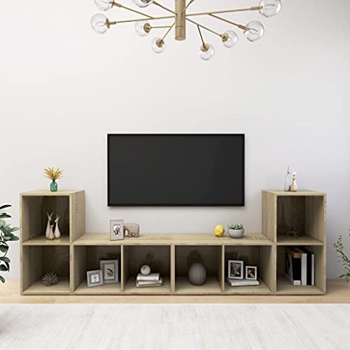 Qnhdfrt TV Schrank Fernsehtisch 4 Stück Sonoma-Eiche Holzwerkstoff 72x35x36,5 cm Klassisches Design mit Stauraum für Wohnzimmer Praktische Aufstelloption von Qnhdfrt