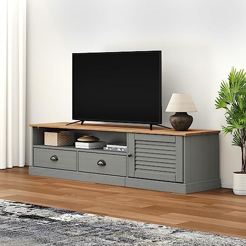 Qnhdfrt TV-Schrank Grau Massivholz Kiefer 156x40x40 cm mit Stauraum Lowboard Fernsehschrank für Wohnzimmer und Schlafzimmer Modernes Design von Qnhdfrt