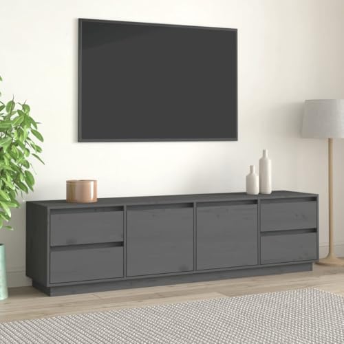 Qnhdfrt TV Schrank Grau Massivholz Kiefer 176x37x47,5 cm Klassisches Lowboard mit Stauraum für Wohnzimmer Möbel von Qnhdfrt
