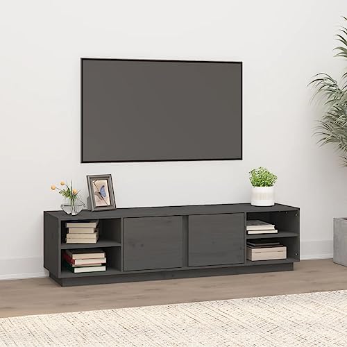Qnhdfrt TV-Schrank Grau Massivholz Kiefer Lowboard 156x40x40 cm mit viel Stauraum und rustikaler Optik für Wohnzimmer von Qnhdfrt