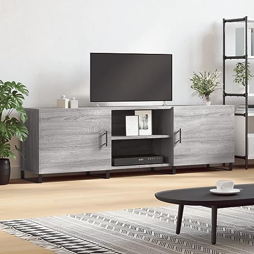 Qnhdfrt TV-Schrank Grau Sonoma 150x30x50 cm - Moderner TV-Lowboard aus Holzwerkstoff & Eisen mit 4 Fächern & Stabiler Oberfläche für Wohnzimmer von Qnhdfrt