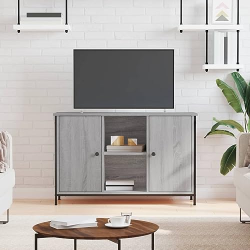 Qnhdfrt TV-Schrank Grau Sonoma-Eiche 100x35x65 cm mit Stauraum und Eisenbeinen - Modernes Lowboard für Wohnzimmer von Qnhdfrt