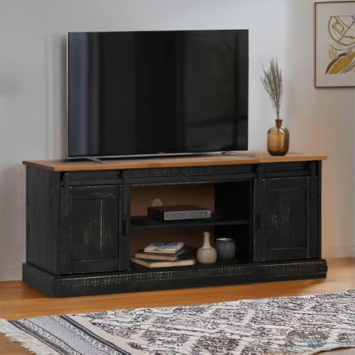 Qnhdfrt TV-Schrank Halden mit 2 Schiebetüren Schwarz Massivholz Kiefer 150x40x60cm Lowboard Sideboard für Wohnzimmer Schlafzimmer von Qnhdfrt