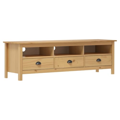 Qnhdfrt TV-Schrank Hill Honigbraun aus Massivholz Kiefer - Modernes Retro-Design mit 3 Fächern & 3 Schubladen - Robustes Lowboard für Wohnzimmer (158x40x47 cm) von Qnhdfrt