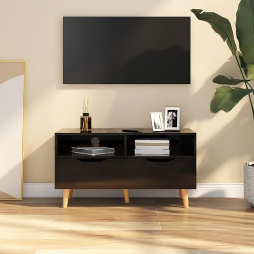 Qnhdfrt TV-Schrank Hochglanz-Schwarz 90x40x48,5 cm Holzwerkstoff Modernes Design mit Stauraum Fernsehschrank für Wohnzimmer von Qnhdfrt
