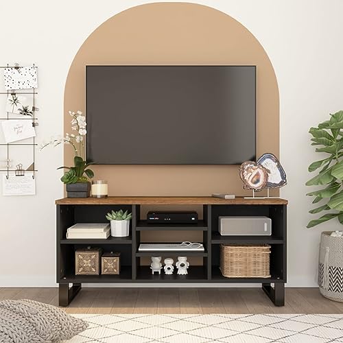 Qnhdfrt TV-Schrank Lowboard 100x33x46 cm Massivholz Mango mit Eisenbeinen und Stauraum für Wohnzimmer von Qnhdfrt