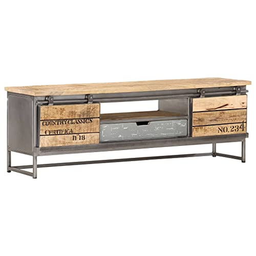 Qnhdfrt TV-Schrank Lowboard 120x30x40 cm Massivholz Mango Grau Industriell Mid-Century Design mit Stahlrahmen für Wohnzimmer von Qnhdfrt