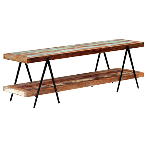 Qnhdfrt TV Schrank Lowboard 160x40x50 cm Massivholz Altholz Vintage Industrie Design mit 2 Ablagen für Wohnzimmer von Qnhdfrt