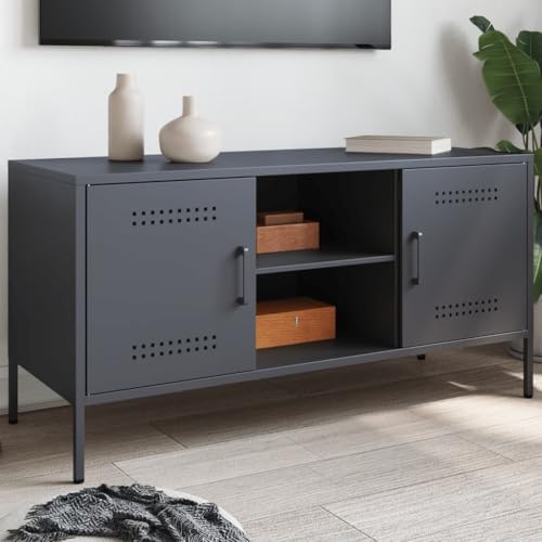 Qnhdfrt TV Schrank Lowboard Anthrazit 100,5x39x50,5 cm Stahl Industrie-Design mit Stauraum für Wohnzimmer Schlafzimmer Qnhdfrt TV Schrank Lowboard Anthrazit 100,5x39x50,5 cm Stahl Industrie-Design mit Stauraum für Wohnzimmer Schlafzimmer von Qnhdfrt