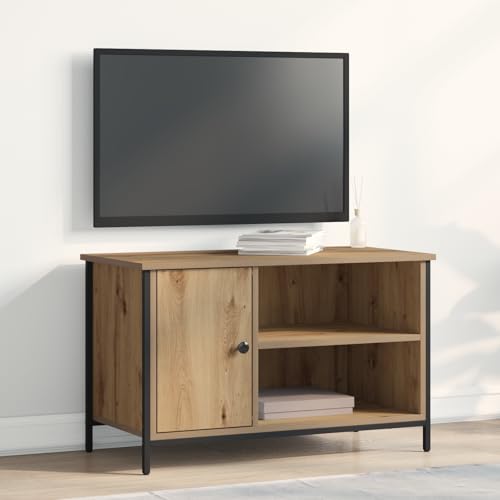Qnhdfrt TV Schrank Lowboard Artisan Eiche Holzwerkstoff Stahl 80x40x50 cm Beige Matt Rechteckig Modern Robust für Wohnzimmer Fernseher TV Board Qnhdfrt TV Schrank Lowboard Artisan Eiche Holzwerkstoff Stahl 80x40x50 cm Beige Matt Rechteckig Modern Robust für Wohnzimmer Fernseher TV Board von Qnhdfrt