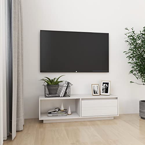 Qnhdfrt TV-Schrank Lowboard Fernsehtisch Weiß aus Massivholz Kiefer 110x30x33,5 cm mit Stauraum – Robustes Design für Wohnzimmer Möbel von Qnhdfrt