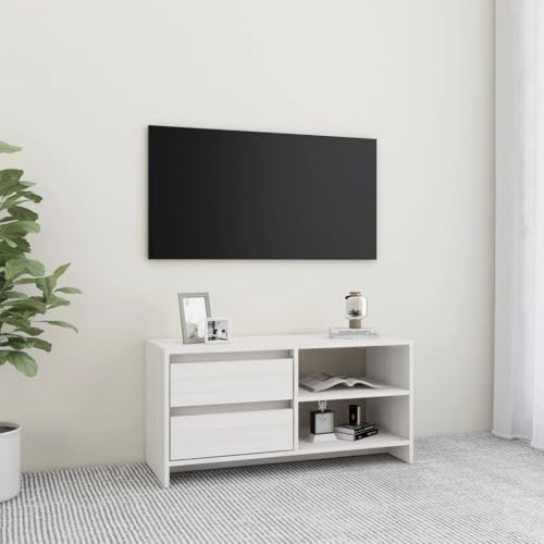Qnhdfrt TV-Schrank Lowboard Fernsehtisch Weiß aus Massivholz Kiefer 80x31x39 cm mit Fächern für Ordnung im Wohnzimmer von Qnhdfrt
