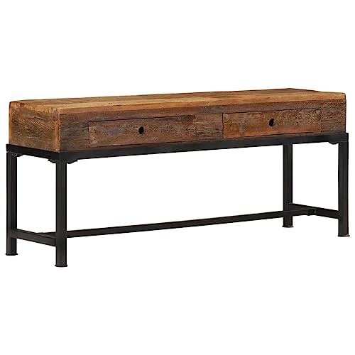 Qnhdfrt TV-Schrank Lowboard Fernsehtisch mit 2 Schubladen Massives Altholz Eisenrahmen 110x30x46 cm Robust Stabiles Design Einzigartige Optik für Wohnzimmer Schlafzimmer von Qnhdfrt