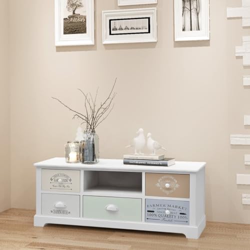 Qnhdfrt TV Schrank Lowboard Französischer Landhausstil Holz Kommode 100x35x40cm mit 5 Schubladen Fach für Bücher rustikaler Charme für Wohnzimmer Qnhdfrt TV Schrank Lowboard Französischer Landhausstil Holz Kommode 100x35x40cm mit 5 Schubladen Fach für Bücher rustikaler Charme für Wohnzimmer von Qnhdfrt