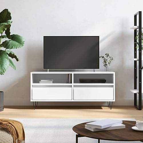 Qnhdfrt TV Schrank Lowboard Hochglanz Weiß 100x34,5x44,5 cm mit Schubladen und Fächern aus Holzwerkstoff und Eisen für Wohnzimmer Qnhdfrt TV Schrank Lowboard Hochglanz Weiß 100x34,5x44,5 cm mit Schubladen und Fächern aus Holzwerkstoff und Eisen für Wohnzimmer von Qnhdfrt