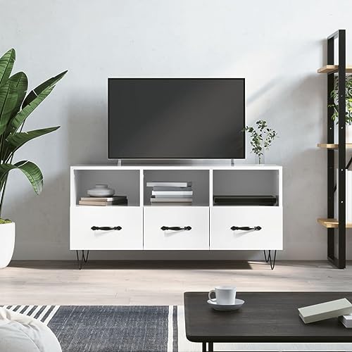 Qnhdfrt TV-Schrank Lowboard Hochglanz-Weiß 102x36x50 cm mit Eisenbeinen und Stauraum - Robuster Holzwerkstoff für Wohnzimmer Qnhdfrt TV-Schrank Lowboard Hochglanz-Weiß 102x36x50 cm mit Eisenbeinen und Stauraum - Robuster Holzwerkstoff für Wohnzimmer von Qnhdfrt