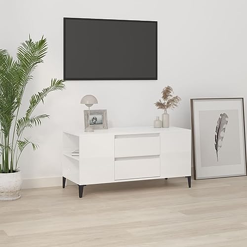 Qnhdfrt TV-Schrank Lowboard Hochglanz-Weiß 102x44,5x50 cm Holzwerkstoff Metall Modernes Industrielles Design mit 4 Fächern 2 Schubladen für Wohnzimmer Fernseher Qnhdfrt TV-Schrank Lowboard Hochglanz-Weiß 102x44,5x50 cm Holzwerkstoff Metall Modernes Industrielles Design mit 4 Fächern 2 Schubladen für Wohnzimmer Fernseher von Qnhdfrt