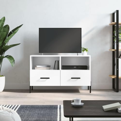 Qnhdfrt TV Schrank Lowboard Hochglanz Weiß 80x36x50 cm Holzwerkstoff mit Eisenbeinen für Wohnzimmer Robustes Design mit Stauraum Qnhdfrt TV Schrank Lowboard Hochglanz Weiß 80x36x50 cm Holzwerkstoff mit Eisenbeinen für Wohnzimmer Robustes Design mit Stauraum von Qnhdfrt