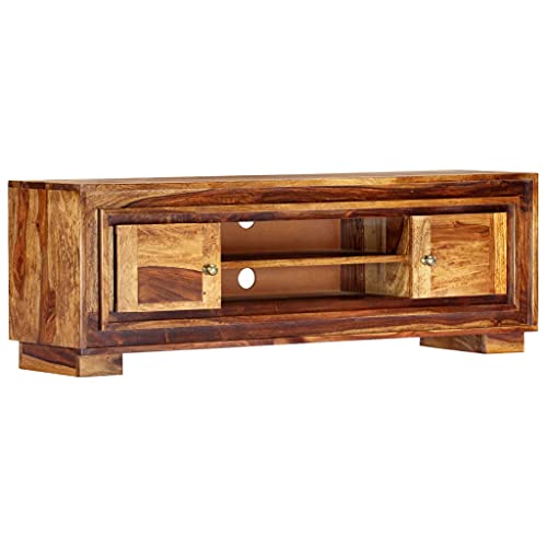 Qnhdfrt TV Schrank Lowboard Massivholz Akazie 118x30x40 cm mit 2 Türen und 2 Ablagen Braun für Wohnzimmer von Qnhdfrt
